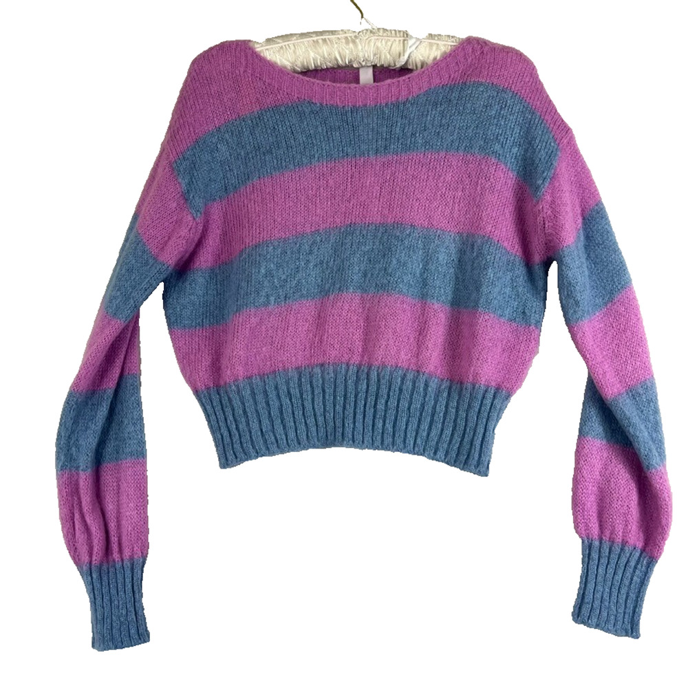 United Colors of Benetton Sweater Womens Size S Pink Blue Mohair Blend Stripe